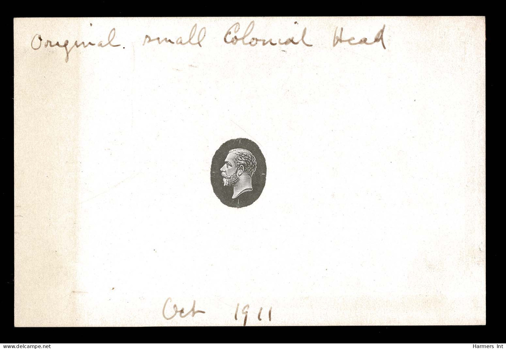 Lot # 387 British Commonwealth: 1911 George V Small Colonial Head Master Die Proof, As Approved, In Black On Glazed Card - Autres & Non Classés