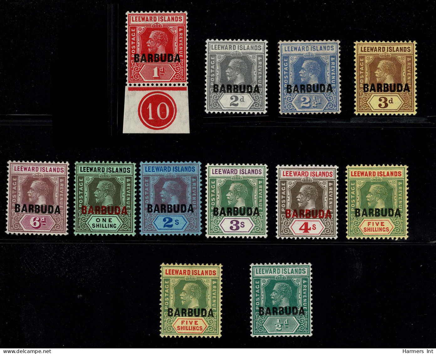 Lot # 403 Barbuda: 1922, “BARBUDA” On Leeward Islands Three Complete Sets ½d-5s Complete - Barbados (...-1966)