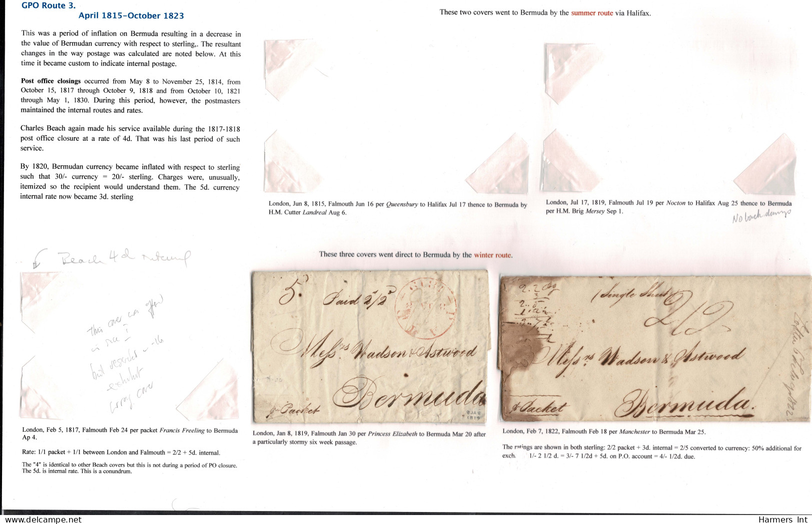 Lot # 412 Bermuda Stampless Covers: 1810 to 1870's The remainder of the David Pitts Collection comprising 19 stampless a