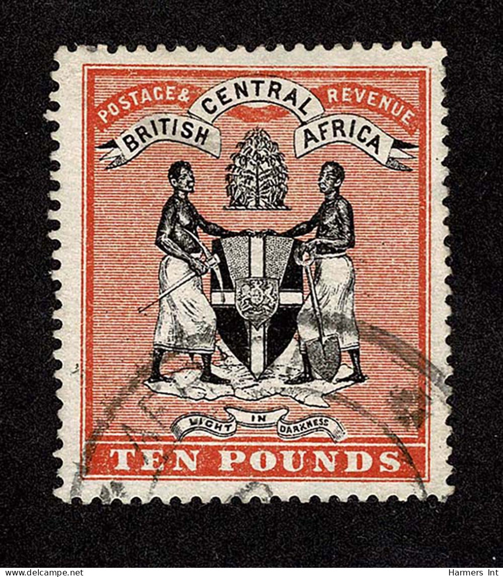 Lot # 414 BRITISH CENTRAL AFRICA: Nyasaland; 1895, Arms Of The Protectorate, £10 Black & Orange Vermilion - Südwestafrika (1923-1990)