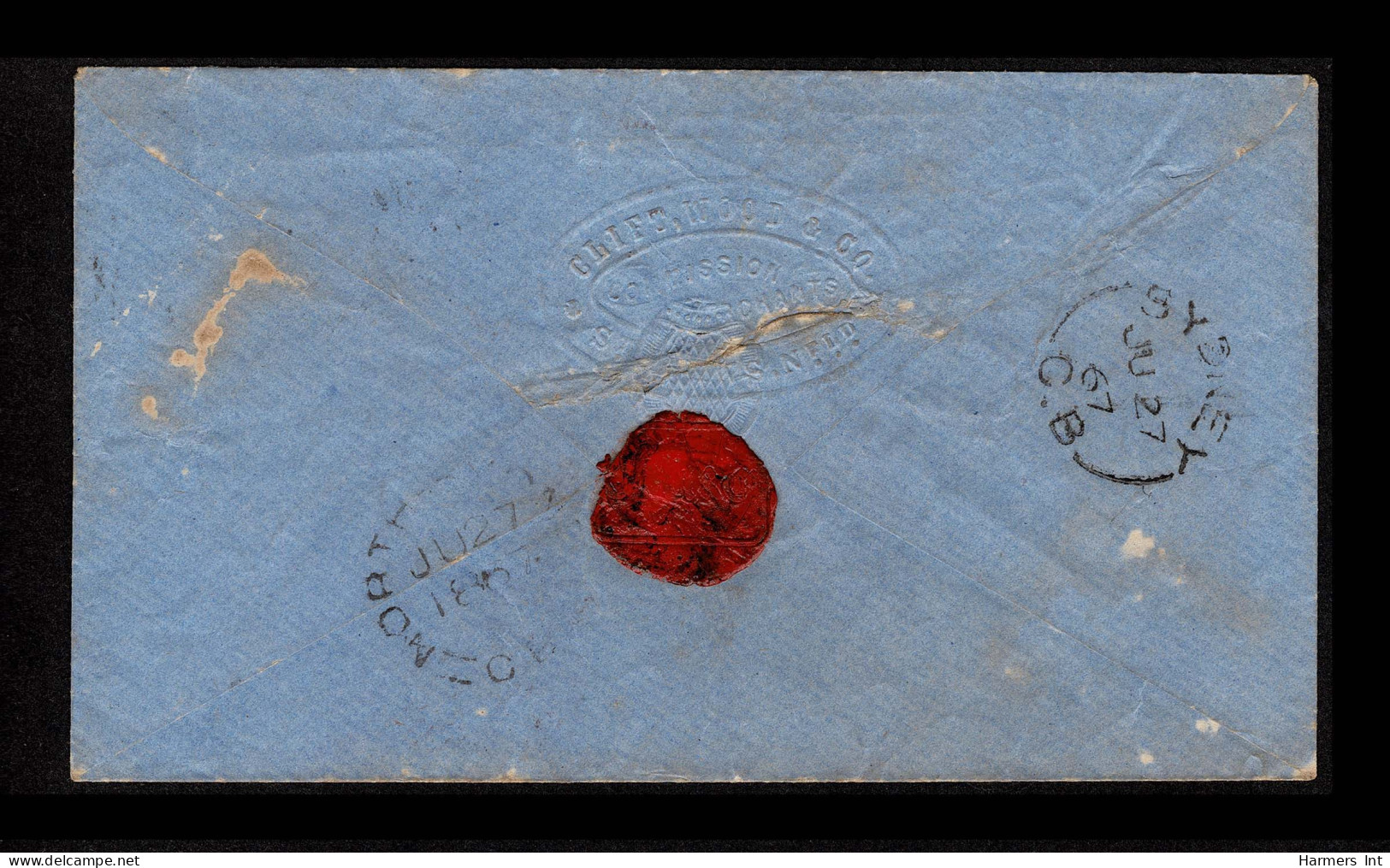 Lot # 421 Newfoundland Used To Christmas Island, C.B. 1865, 13¢ Orange On Yellowish Fine, Tied By 2 Cork Cancels On Blue - Briefe U. Dokumente