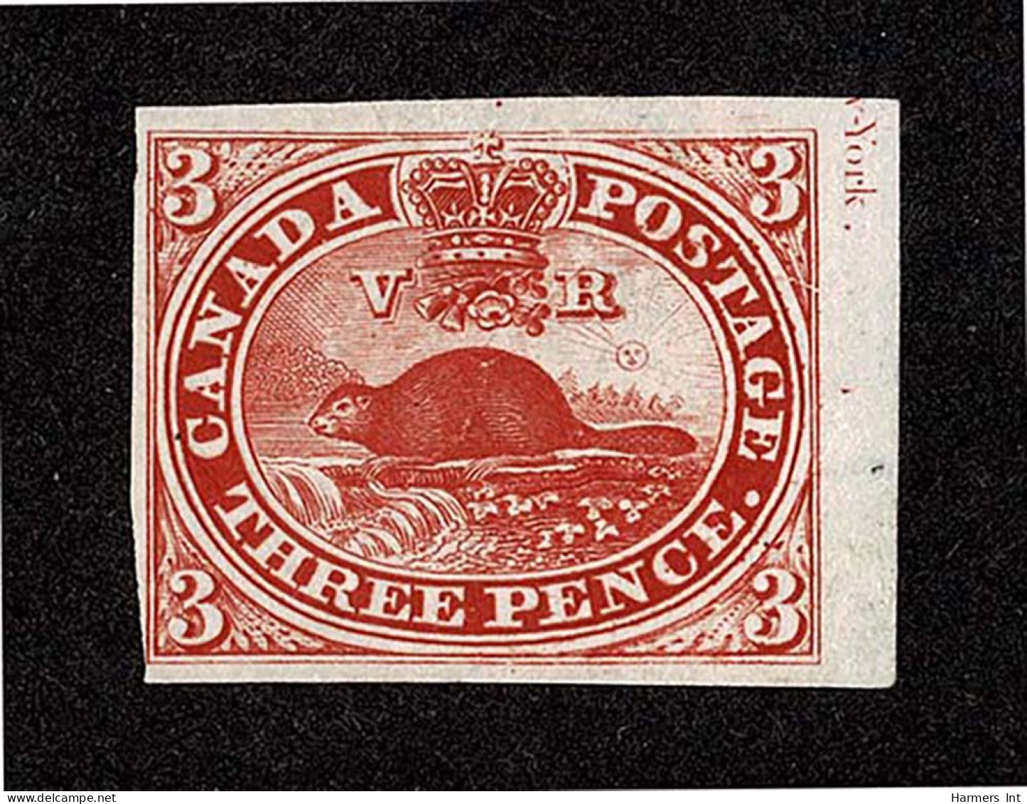 Lot # 425 1851, Beaver, 3d Red Proof, On India Paper, Right Sheet Margin Copy With Partial Imprint "w-York" - Autres & Non Classés