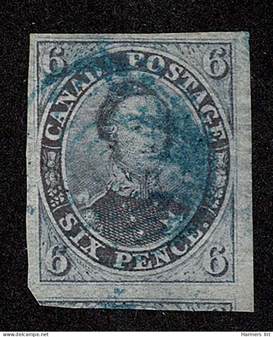 Lot # 433 1851, Prince Albert, 6d Slate Violet, Laid Paper Rare BLUE Concentric Ring Cancels - Gebraucht