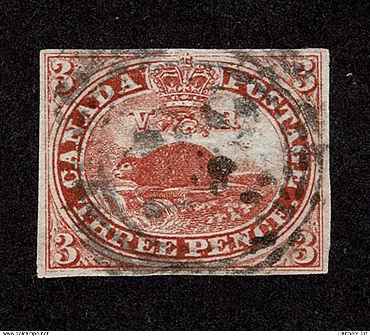 Lot # 448 1852, Beaver, 3d Red, Soft Ribbed Paper - Oblitérés