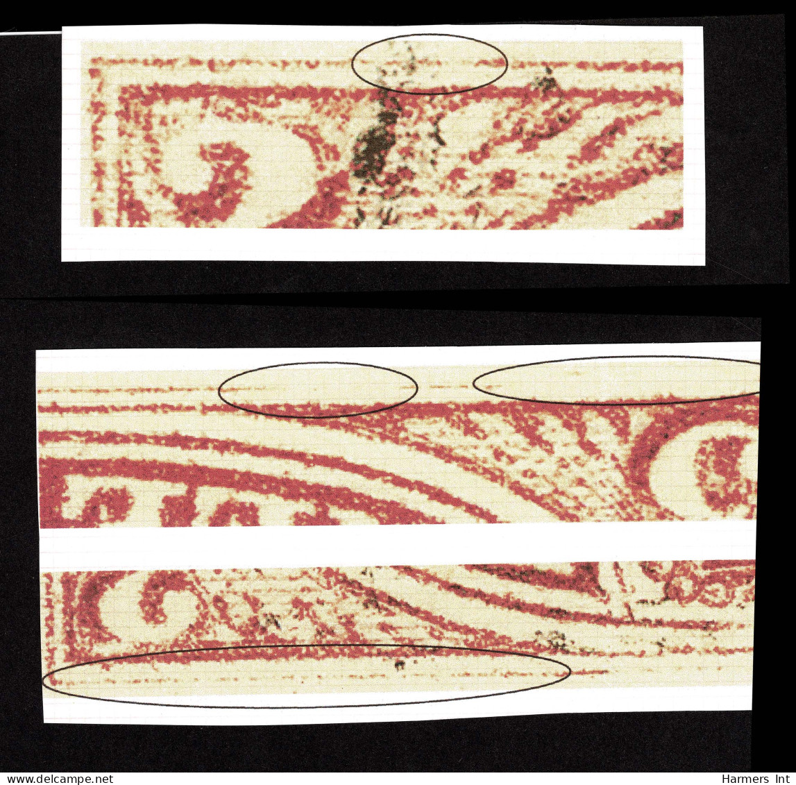 Lot # 449 1852, Beaver, 3d Red PAIR Plate A Position 24 & 25 (state 1) Several Frame Breaks - Used Stamps