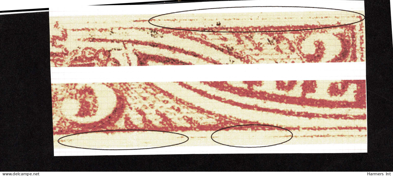 Lot # 449 1852, Beaver, 3d Red PAIR Plate A Position 24 & 25 (state 1) Several Frame Breaks - Used Stamps