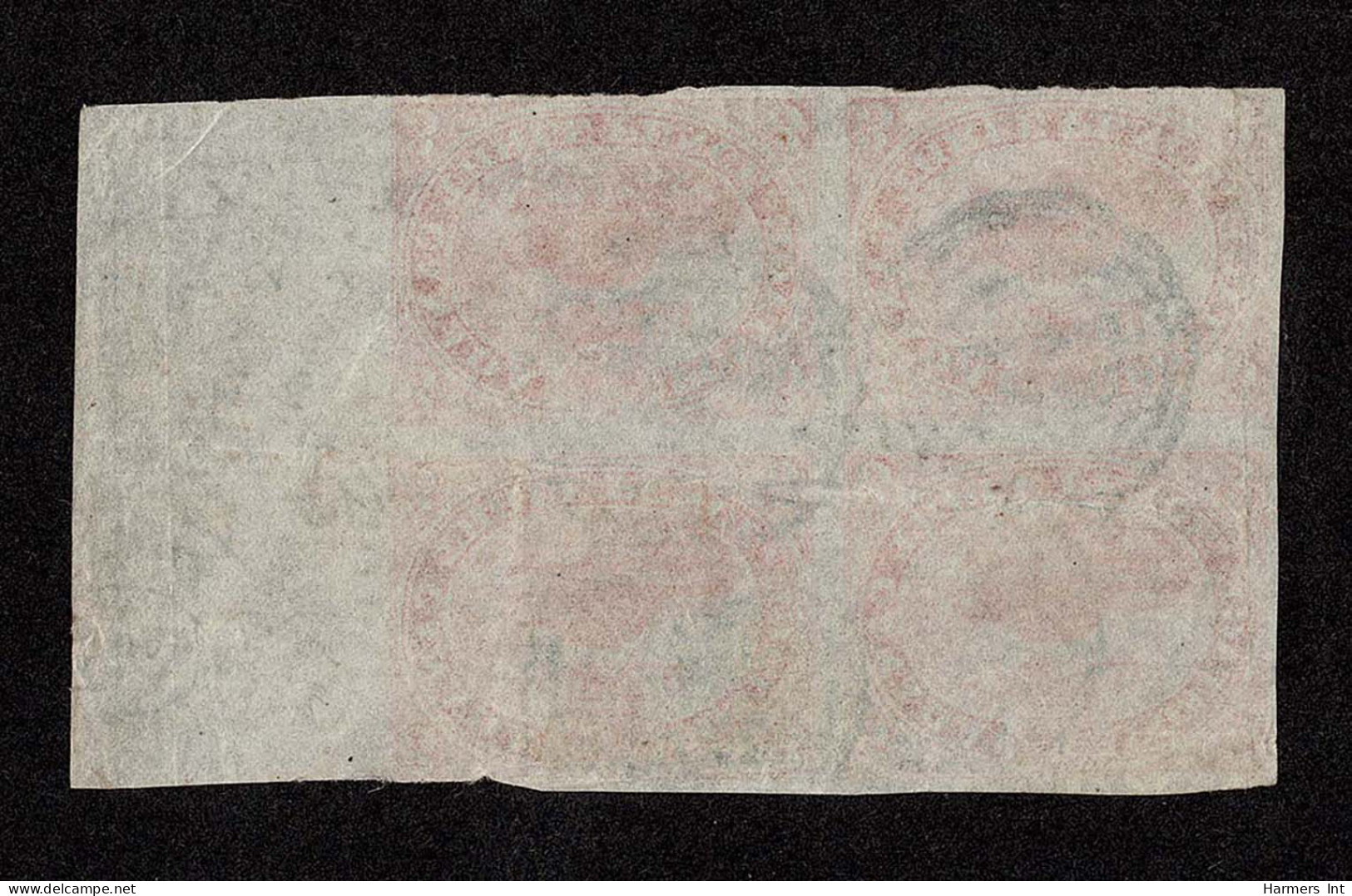 Lot # 453 1852, Beaver, 3d Red Left Sheet Margin Block Of Four Plate B Pos. B41,42, 51,52 - Gebraucht