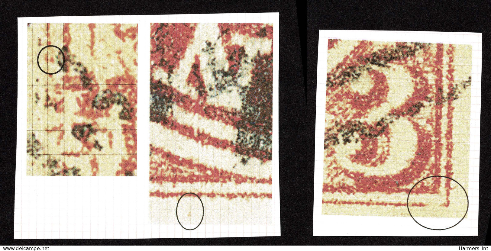 Lot # 453 1852, Beaver, 3d Red Left Sheet Margin Block Of Four Plate B Pos. B41,42, 51,52 - Oblitérés