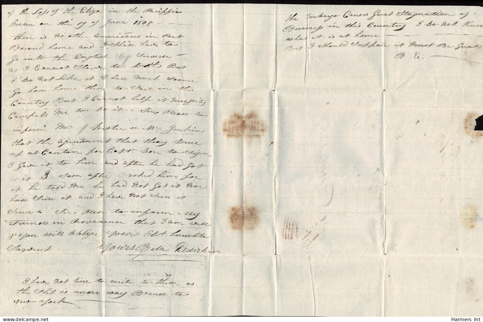 Lot # 476 Cape Of Good Hope: Used To Rhode Island, United States: 1809 Pre-stamp Double Letter-sheet Showing A Fine Stri - Cape Of Good Hope (1853-1904)