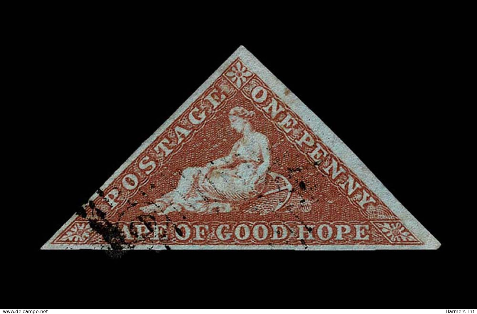 Lot # 479 Cape Of Good Hope: 1853 “Triangular”, Perkins Bacon Printing, 1d Pale Brick Red On Deeply Blued Paper - Cape Of Good Hope (1853-1904)