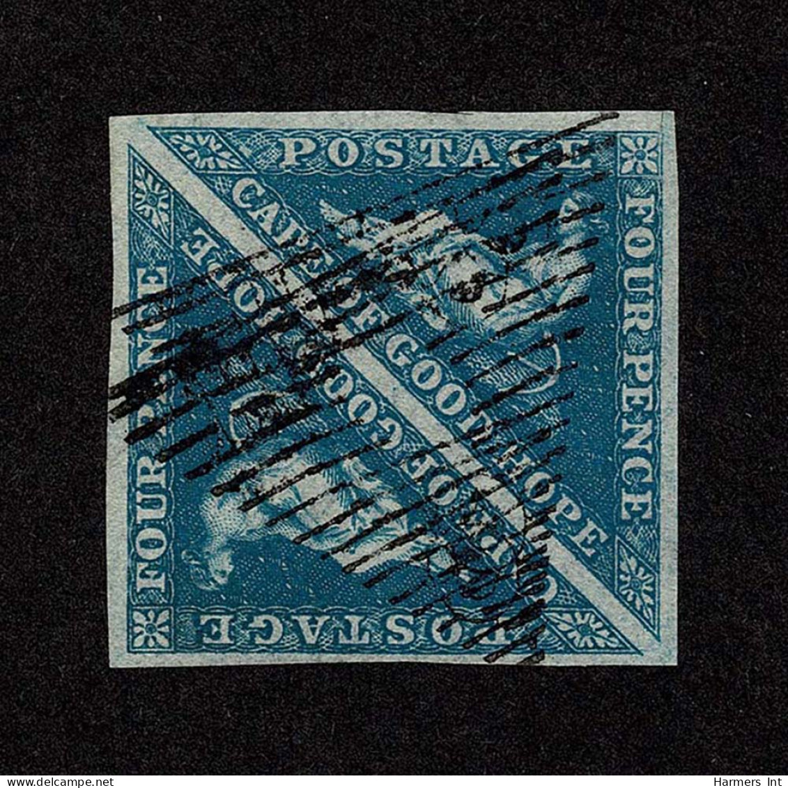 Lot # 481 1853 “Triangular”, Perkins Bacon Printing, 4d Deep Blue On Deeply Blued Paper, PAIR - Cape Of Good Hope (1853-1904)