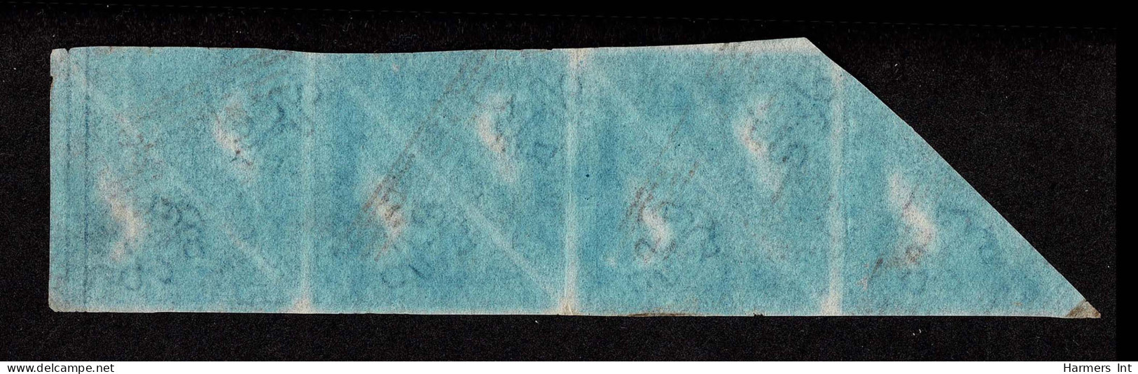 Lot # 483 1853 “Triangular”, Perkins Bacon Printing, 4d Deep Blue On Deeply Blued Paper BLOCK Of SEVEN, Position III S B - Cape Of Good Hope (1853-1904)