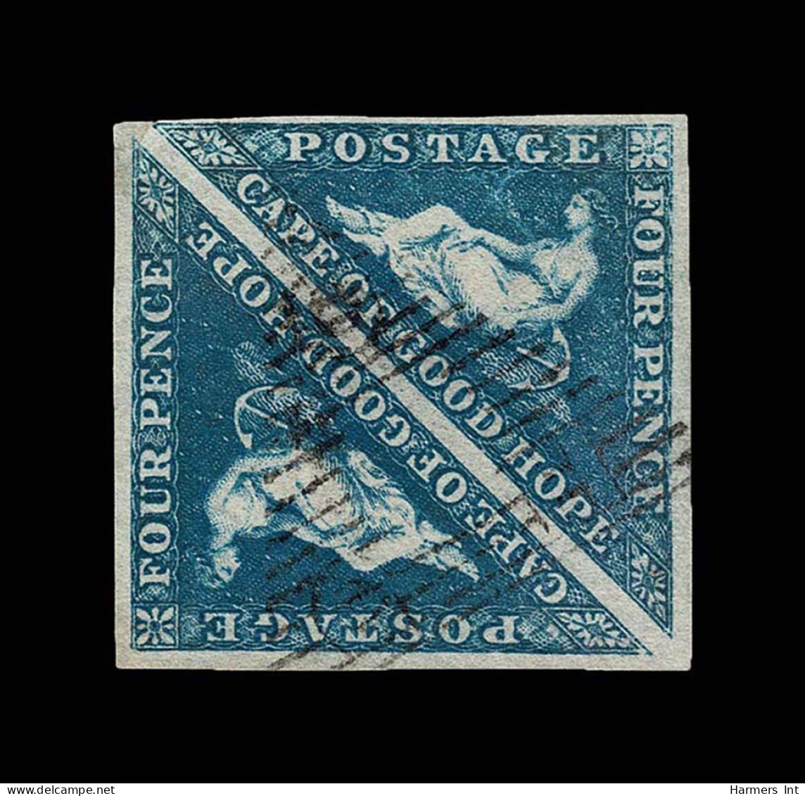 Lot # 489 1853 “Triangular”, Perkins Bacon Printing, 4d Blue On Bluish Paper, PAIR - Cape Of Good Hope (1853-1904)