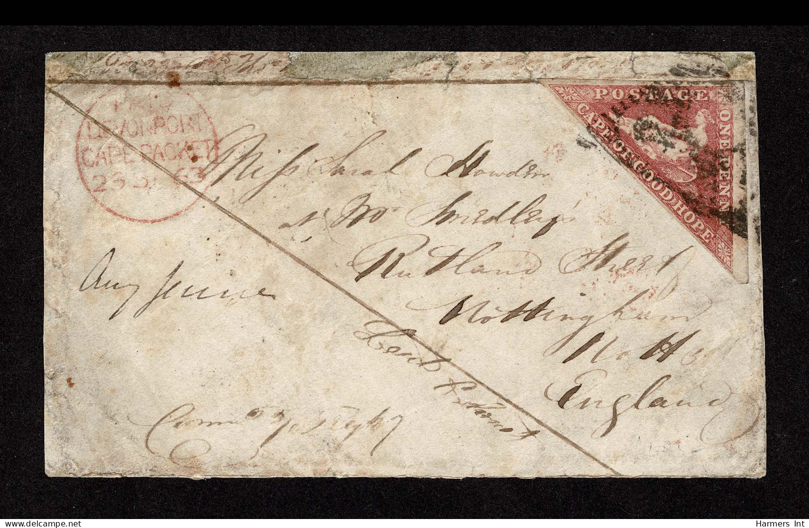 Lot # 491 1855-63 “Triangular”, Perkins Bacon Printing, 1d Rose On Cream-toned Paper - Kap Der Guten Hoffnung (1853-1904)