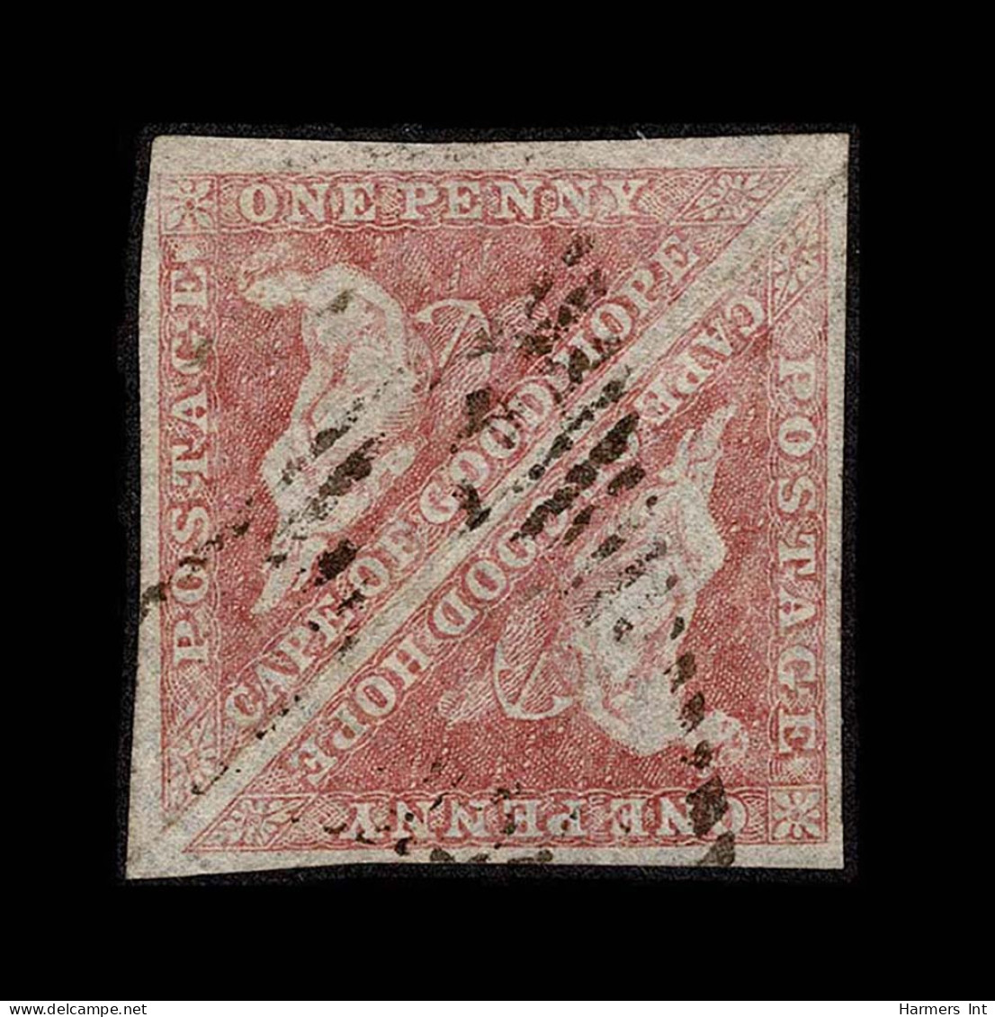 Lot # 492 1855-63 “Triangular”, Perkins Bacon Printing, 1d Rose On Cream-toned Paper, Watermark Sideways (reversed), PAI - Cape Of Good Hope (1853-1904)