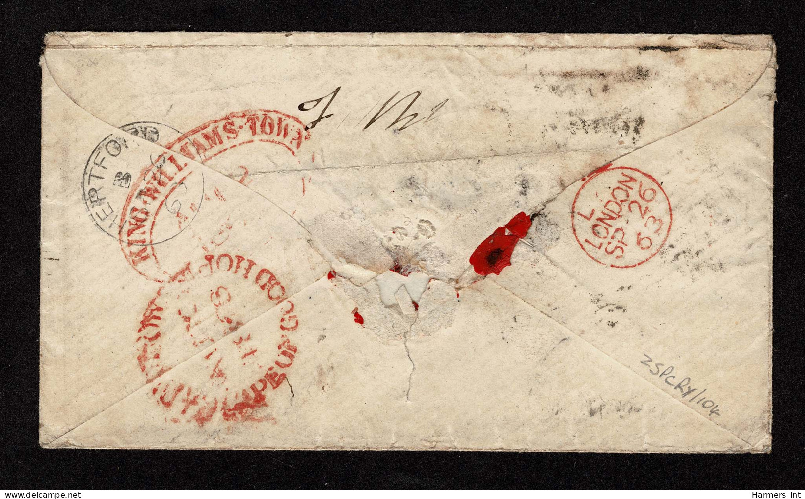 Lot # 495 Used To England:1855-63 1d Deep Rose Red Large Margins To Just In, Tied By Light Triangular Cancel On 1863 (12 - Cape Of Good Hope (1853-1904)