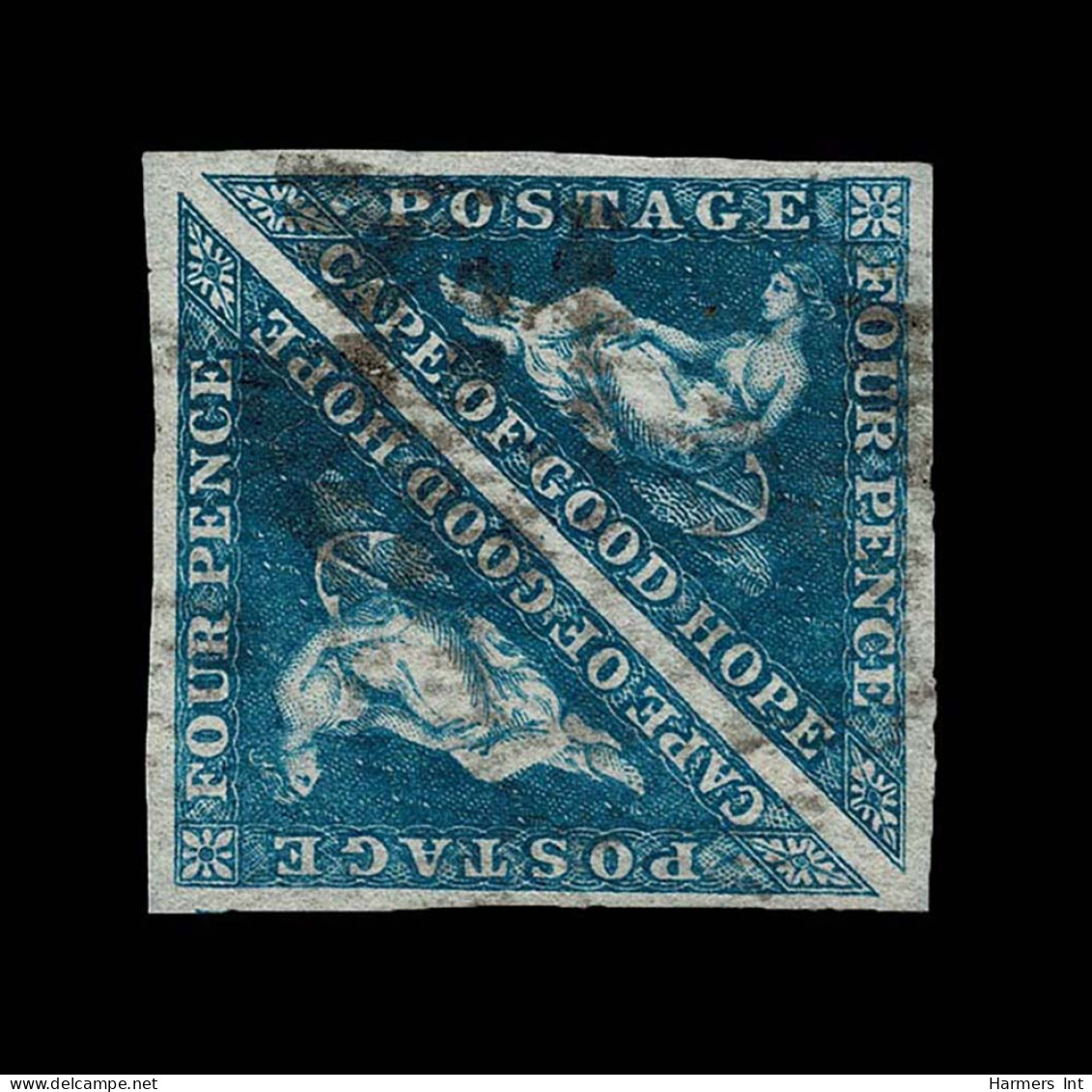 Lot # 500 1855 “Triangular”, Perkins Bacon Printing, 4d Blue On White Paper PAIR - Cabo De Buena Esperanza (1853-1904)