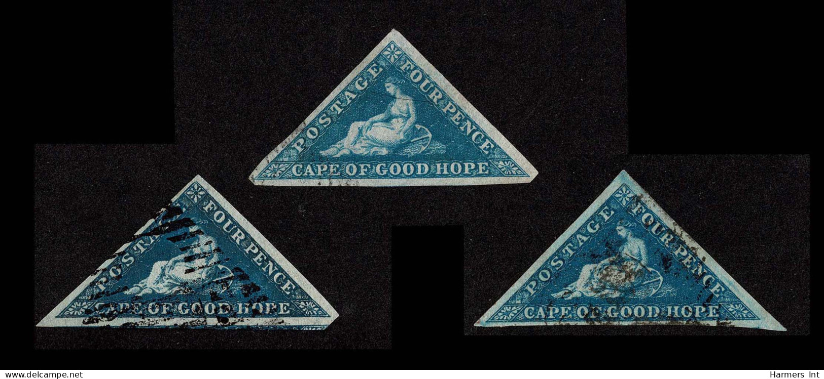 Lot # 502 1855 - 63 “Triangular”, Perkins Bacon Printing, 4d Deep Blue Or Deep Blue FIVE Used Shades - Kap Der Guten Hoffnung (1853-1904)