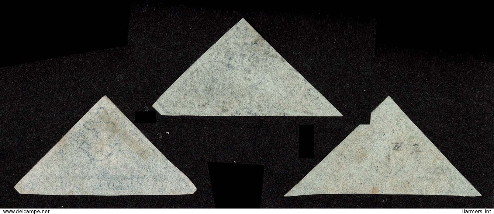 Lot # 502 1855 - 63 “Triangular”, Perkins Bacon Printing, 4d Deep Blue Or Deep Blue FIVE Used Shades - Cap De Bonne Espérance (1853-1904)
