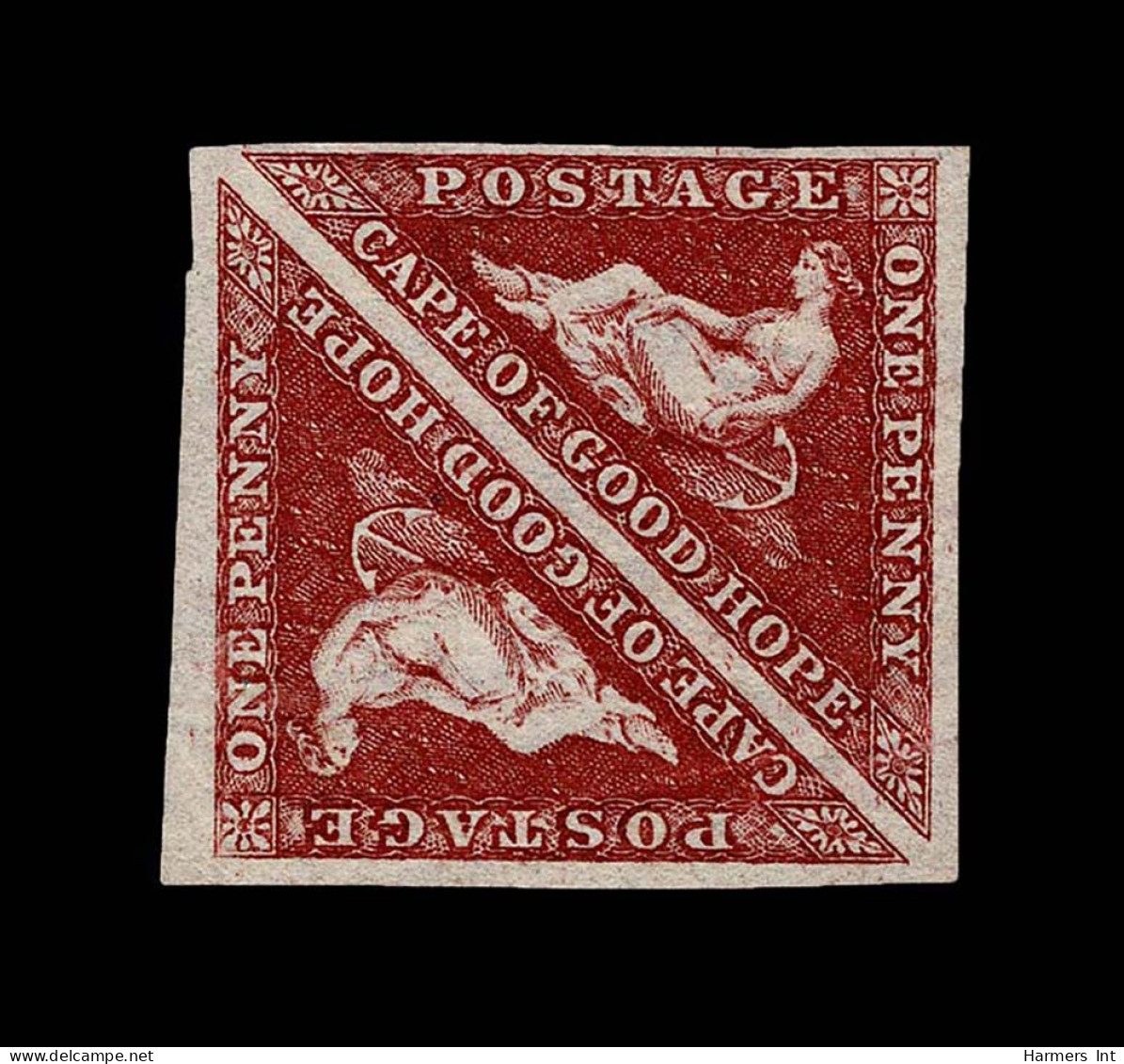 Lot # 514 1863-64 “Triangular”, De La Rue Printing, 1d Deep Carmine Red PAIR - Cape Of Good Hope (1853-1904)