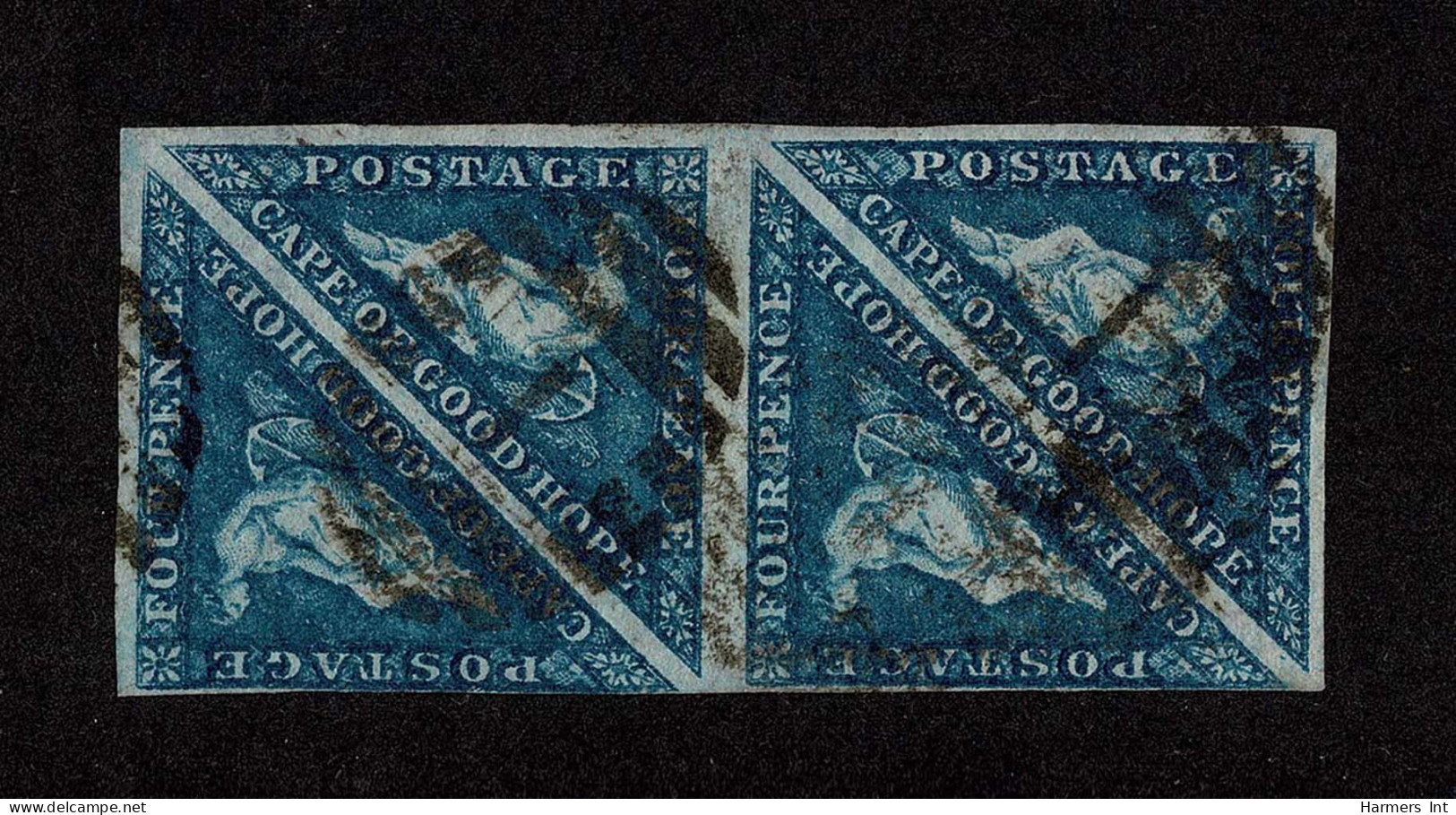 Lot # 516 1863-64 4d Blue, Vertical Block Of Four, Pos IX 3B - X 3A Variety Watermark Sideways (reversed) - Cape Of Good Hope (1853-1904)