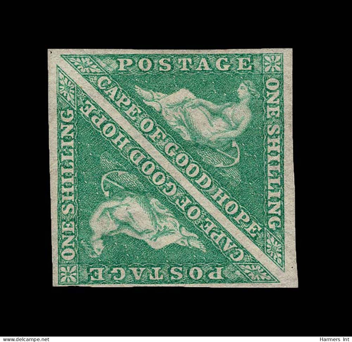 Lot # 521 1863-64 “Triangular”, De La Rue Printing, 1s Bright Emerald Green, PAIR - Cape Of Good Hope (1853-1904)