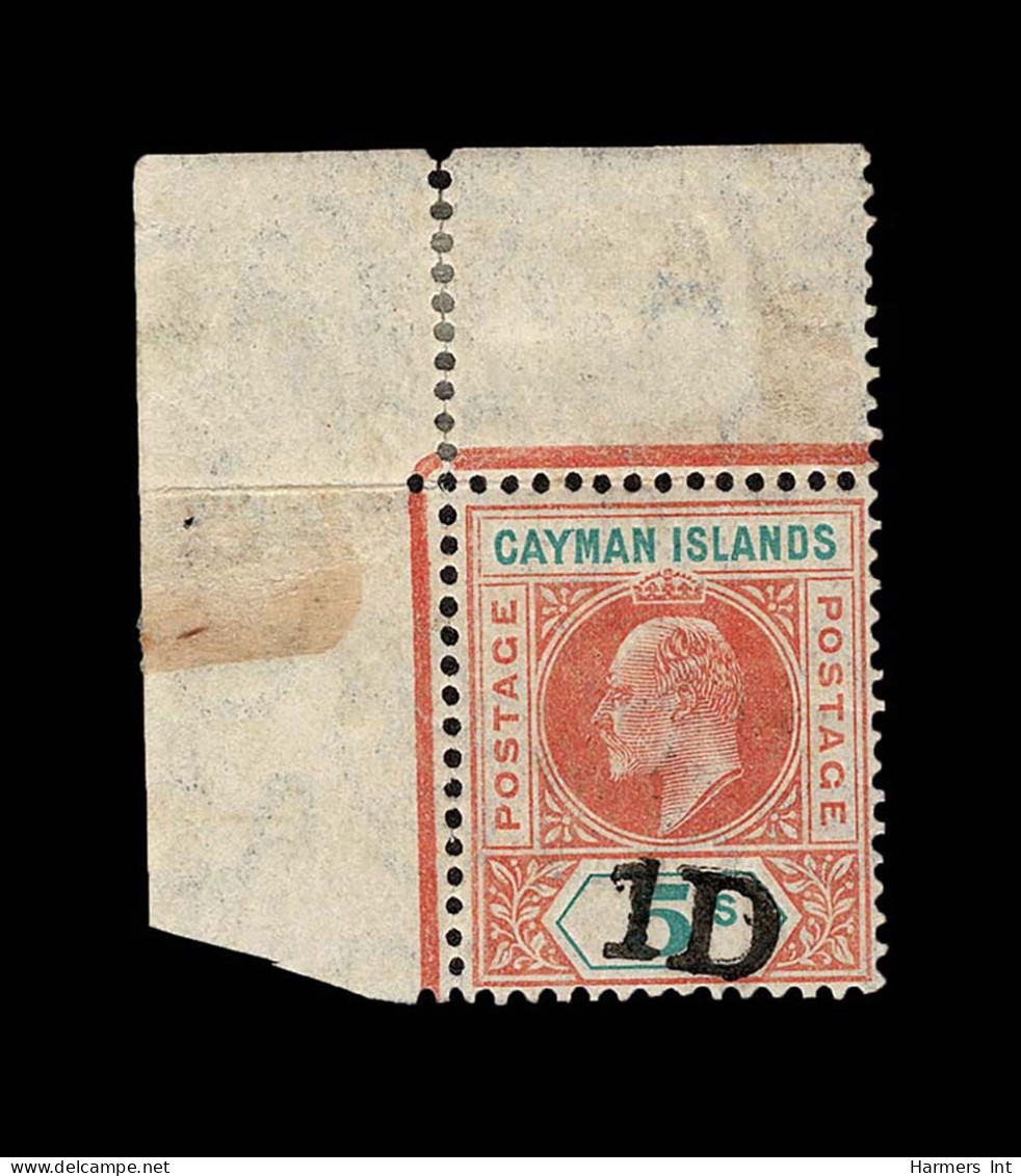 Lot # 564 CAYMAN ISLANDS: 1907, King Edward VII ½d On 5s Salmon & Green And 1d On 5s Salmon & Green Later Corner Copy - Caimán (Islas)