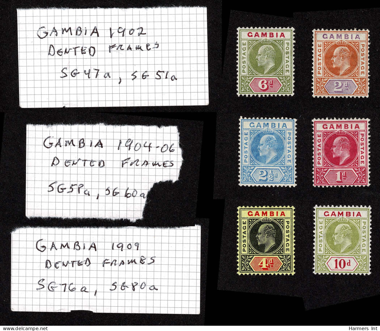 Lot # 575 GAMBIA:: 1902 To 1909 2d, 6d, 1d, 2½d, 4d, 10d King Edward VII “dented Frame” Variety Selection Of 6 Stamps Fr - Gambia (...-1964)