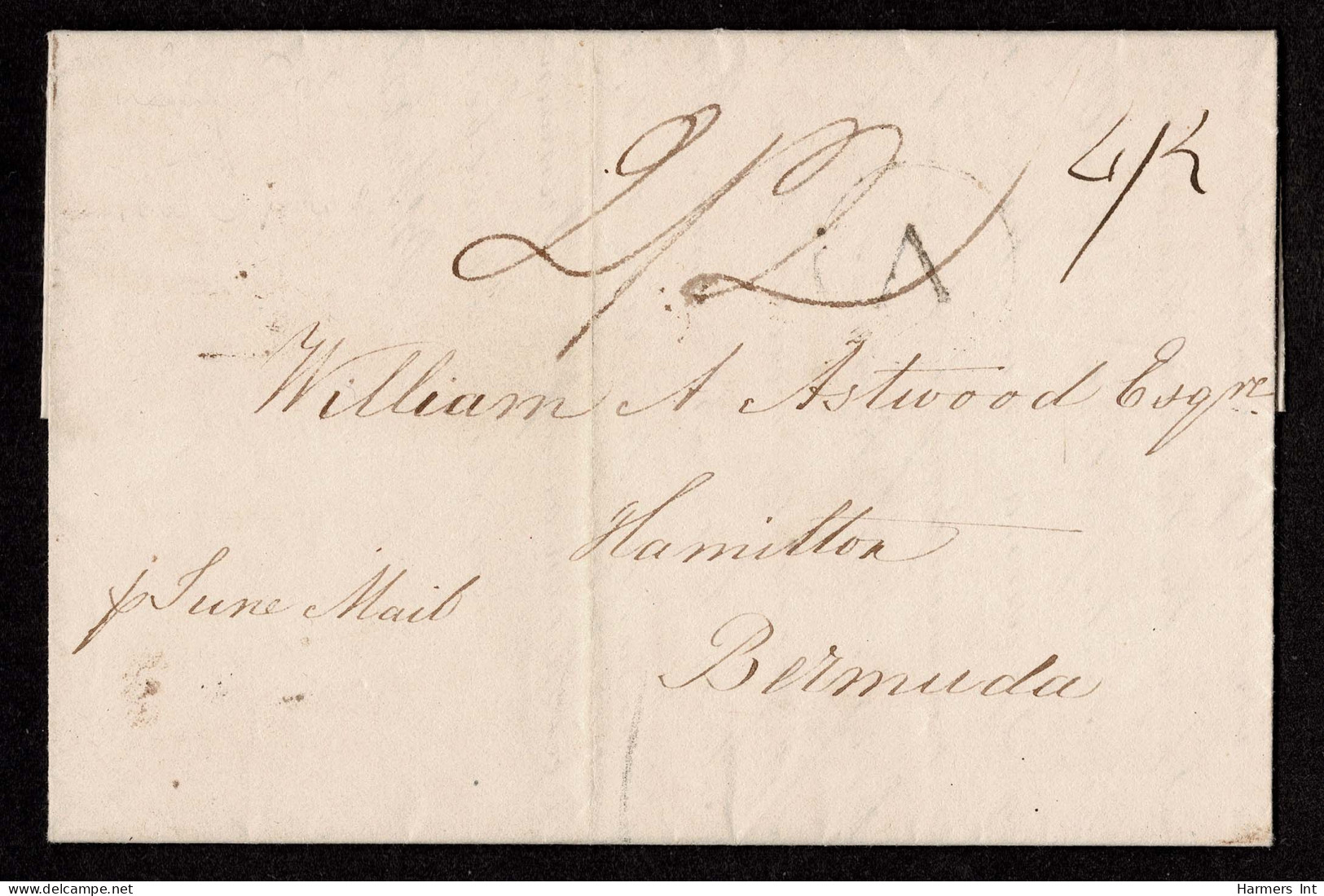 Lot # 580 1834 London To Bermuda Stampless: Folded Letter Date-lined "London 7 June 1834" - ...-1840 Prephilately