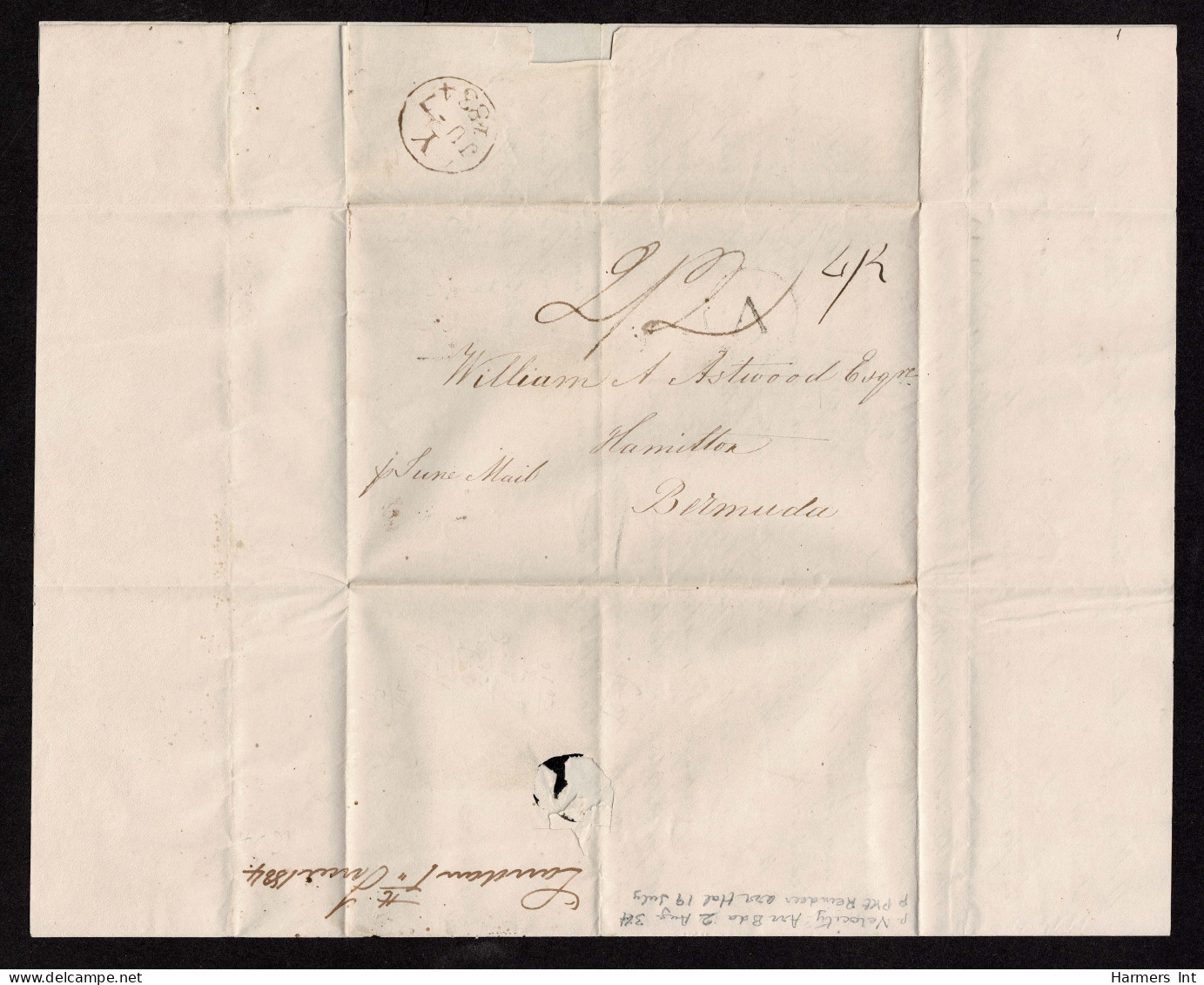 Lot # 580 1834 London To Bermuda Stampless: Folded Letter Date-lined "London 7 June 1834" - ...-1840 Vorläufer