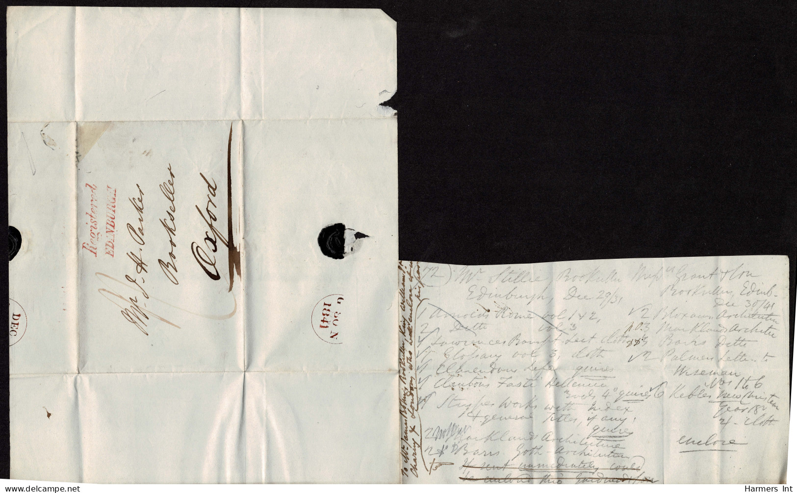 Lot # 581 Edinburgh To London: 1841 Registered Folded Letter (bookseller's Order) - ...-1840 Precursores