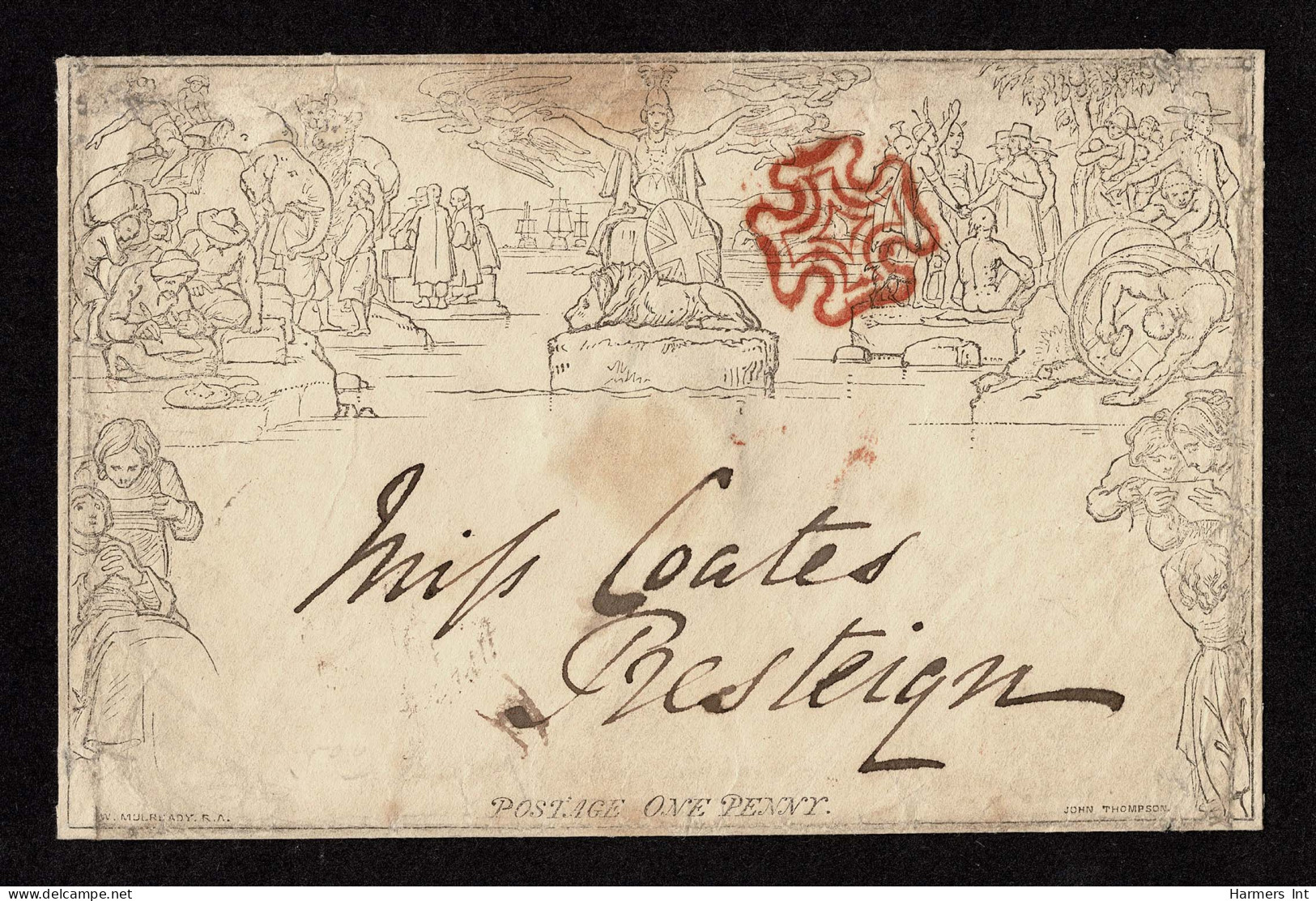 Lot # 590 1840 1d Black Mulready Envelope Black Stereo A136 Sent May 8, 1840 – Third Day Of Use - Briefe U. Dokumente