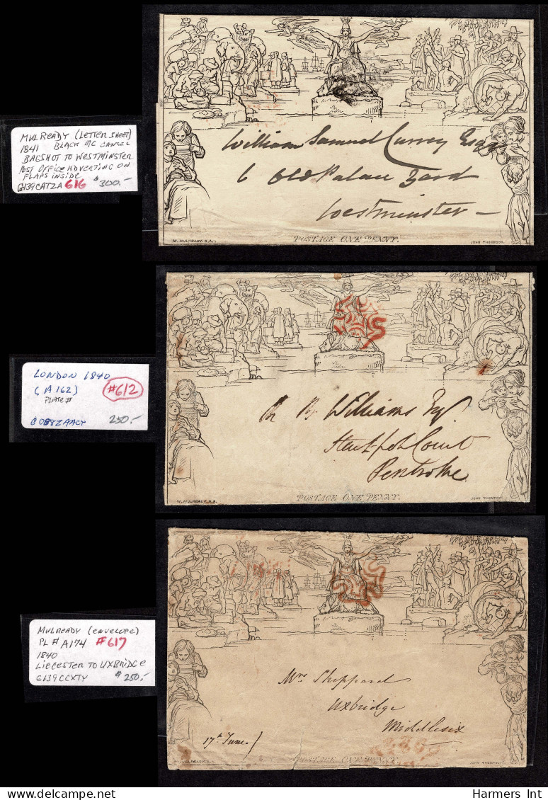 Lot # 591 Great Britain 1840 Mulreadies: 1d Group Of 4 Used, 2 Folded Letters, 2 Envelopes - Lettres & Documents