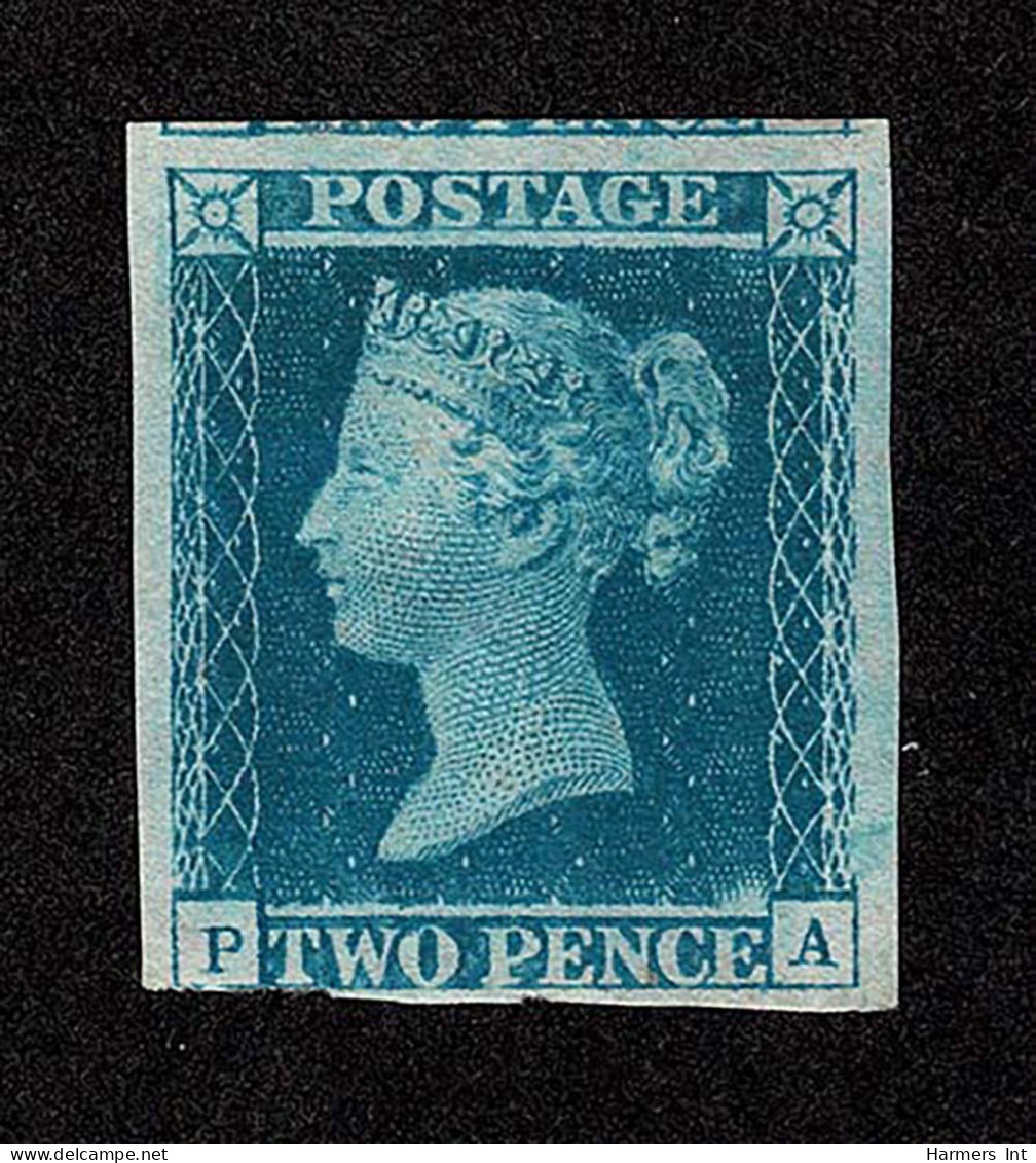 Lot # 593 1841, 2d Blue, “white Lines” Plate 3 “PA” - Unused Stamps