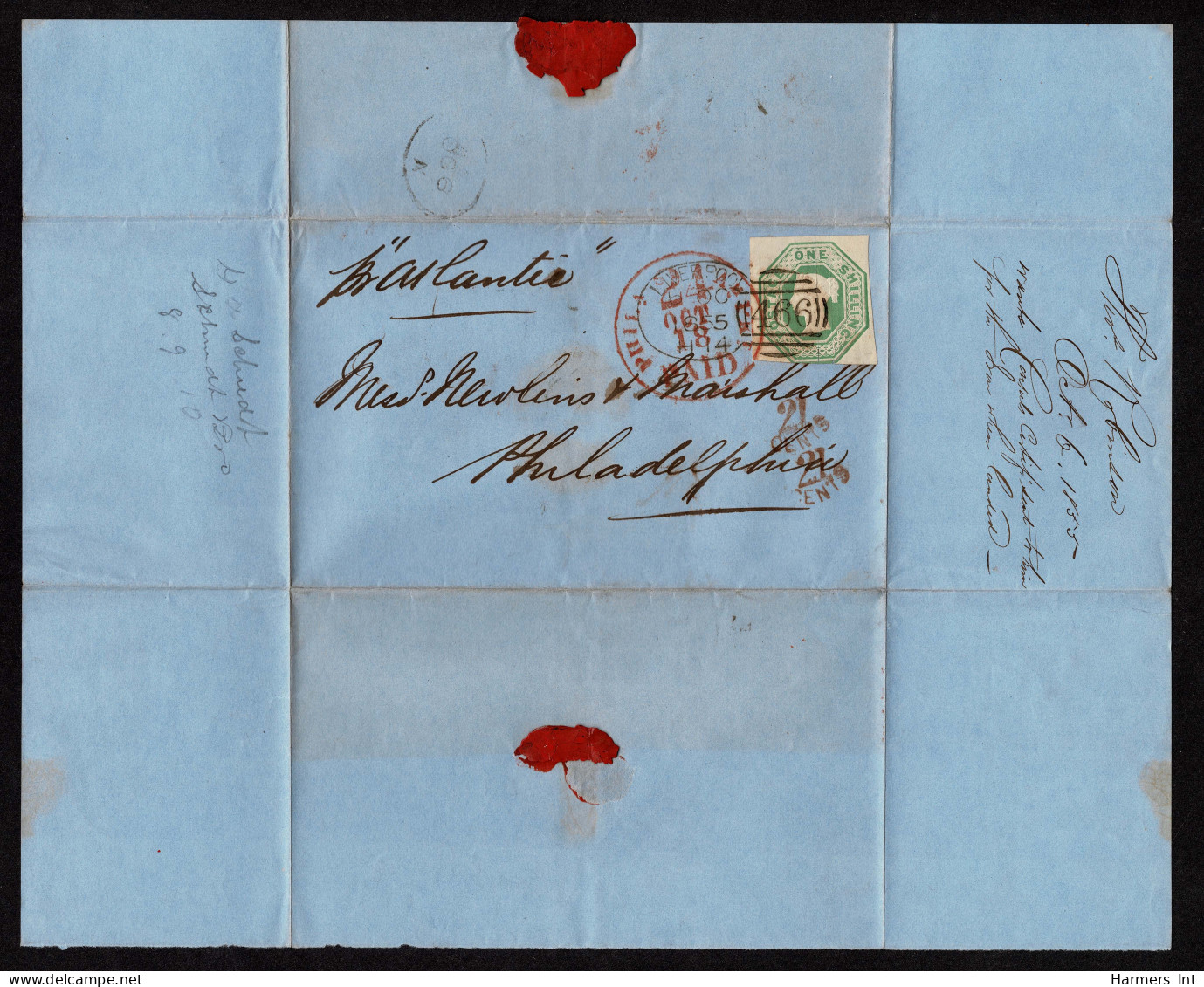 Lot # 604 Used To United States: 1847, Queen Victoria (embossed), 1s Green - Lettres & Documents