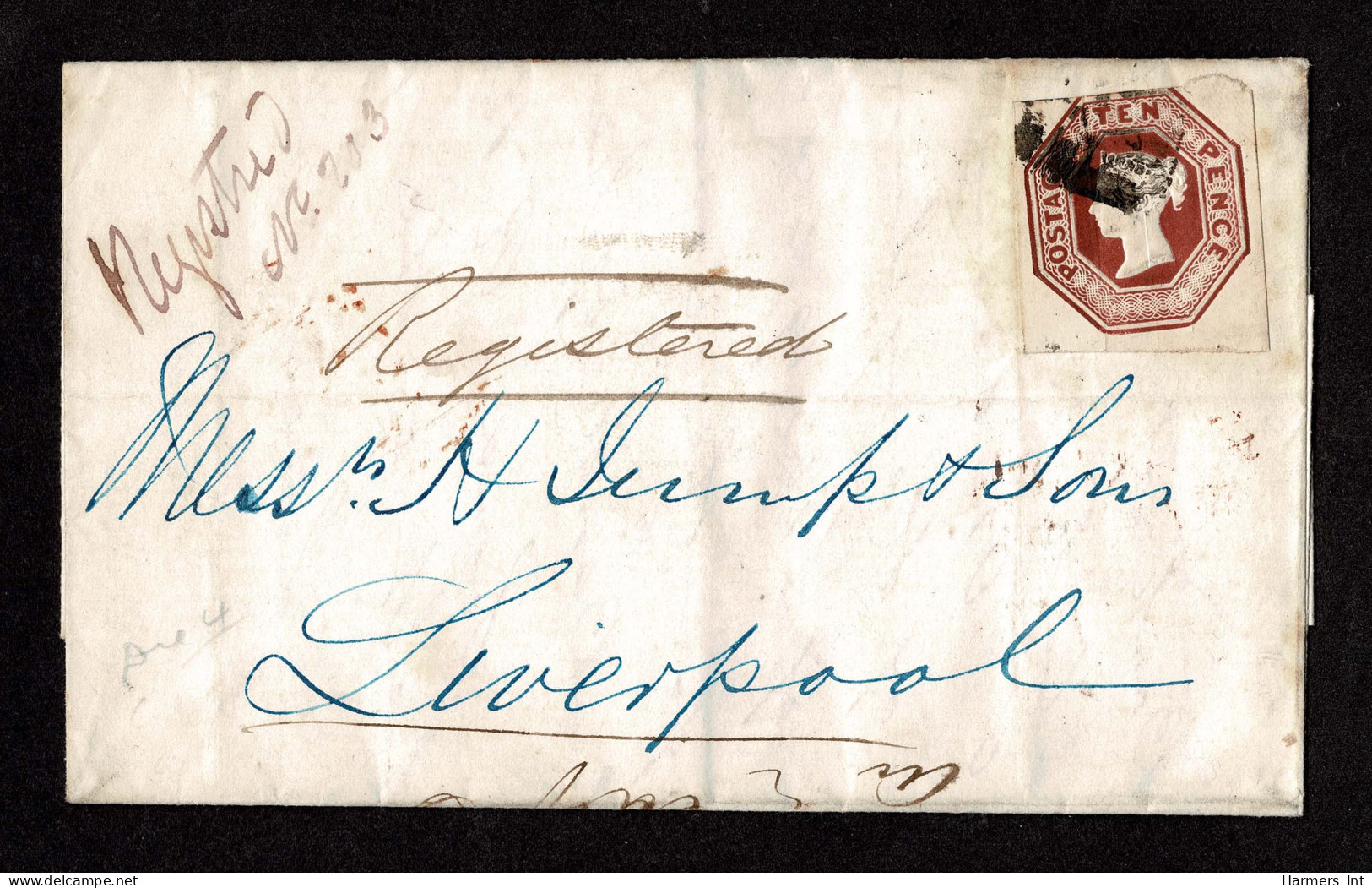 Lot # 609 Internal Registered: 1848, Queen Victoria (embossed), 10d Brown Die 4 - Covers & Documents