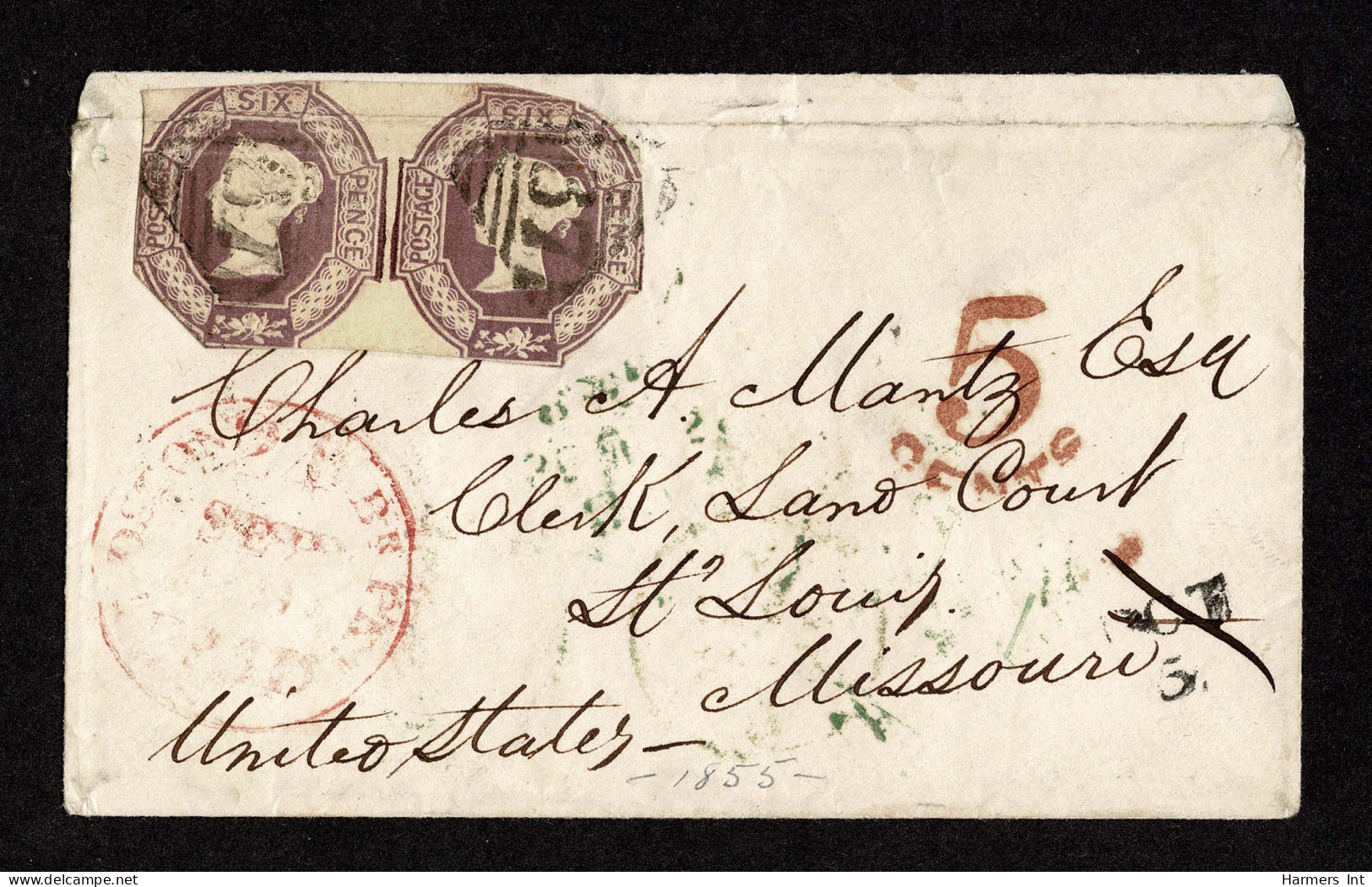 Lot # 612 Used To The United States: 1854, Queen Victoria (embossed), 6d Dull Lilac PAIR (cut To Shape) - Covers & Documents