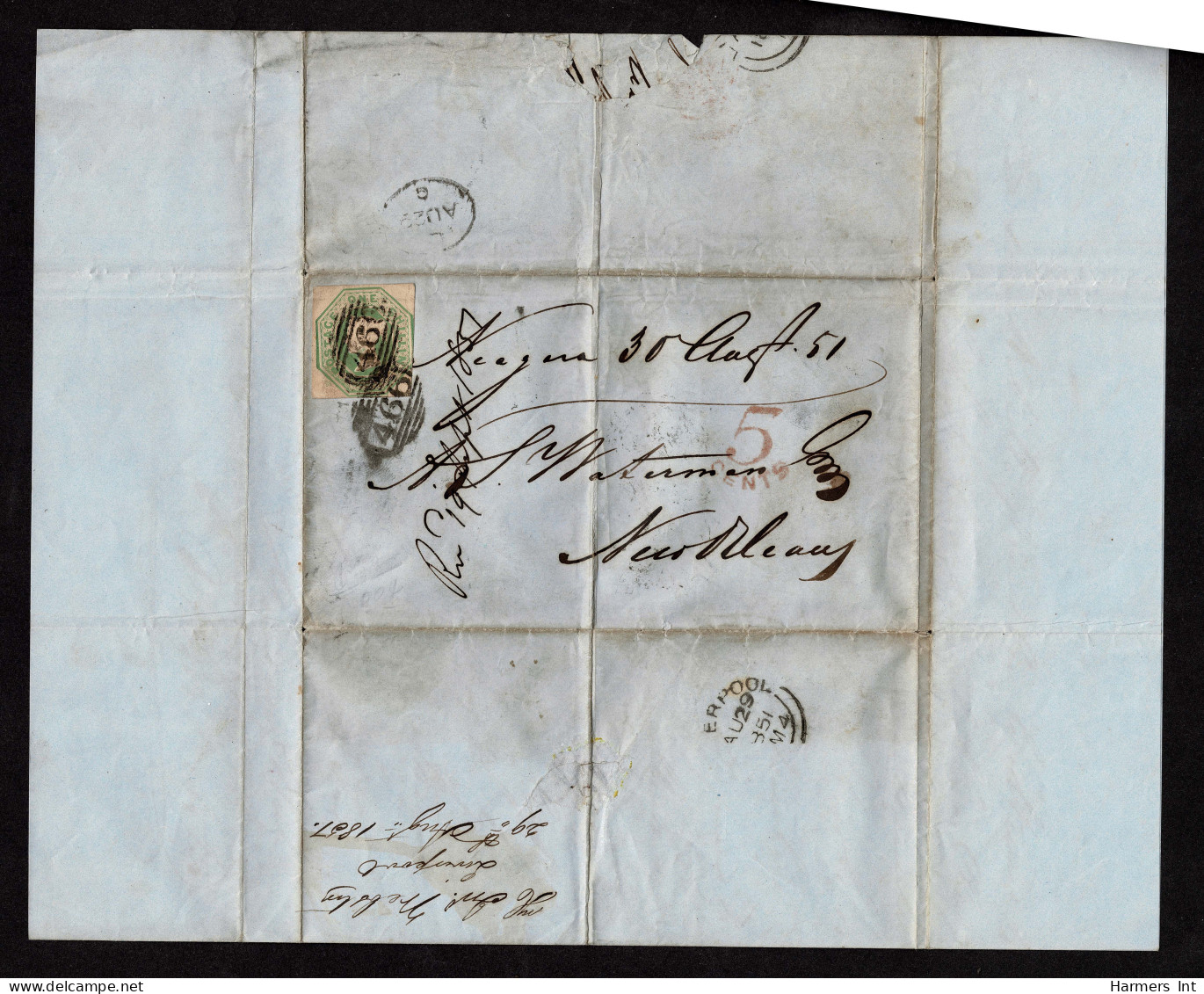 Lot # 613 Great Britain Covers 1847-54 Embossed; 1 shilling green EIGHT covers to the North America primarily United Sta