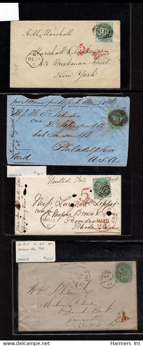 Lot # 615 Great Britain Covers: 1856 1s green, 15 covers Used to the United States, usual New York and Philadelphia but 