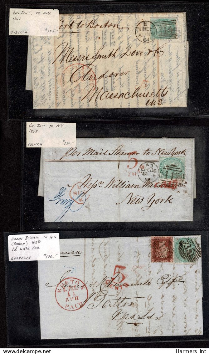 Lot # 615 Great Britain Covers: 1856 1s green, 15 covers Used to the United States, usual New York and Philadelphia but 