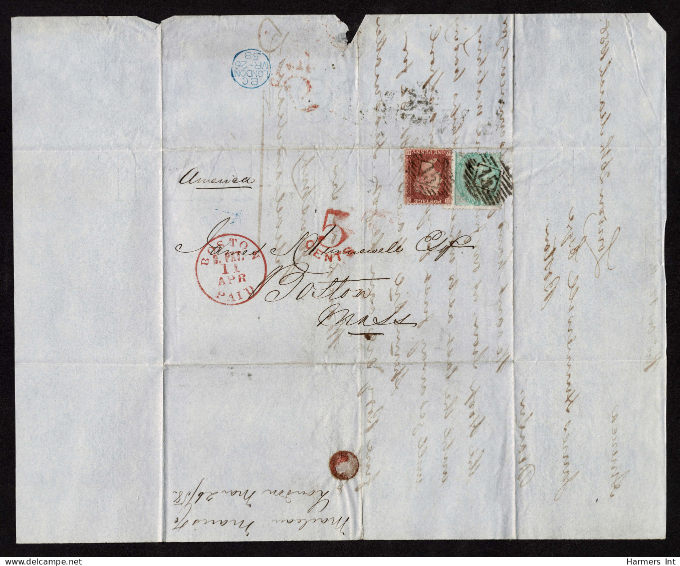 Lot # 615 Great Britain Covers: 1856 1s green, 15 covers Used to the United States, usual New York and Philadelphia but 