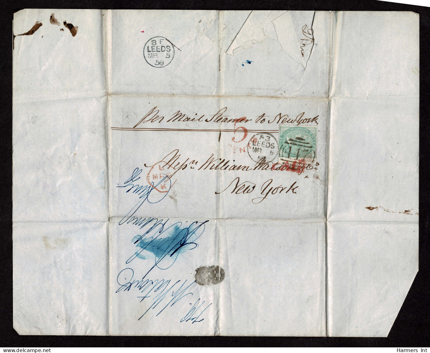 Lot # 615 Great Britain Covers: 1856 1s green, 15 covers Used to the United States, usual New York and Philadelphia but 