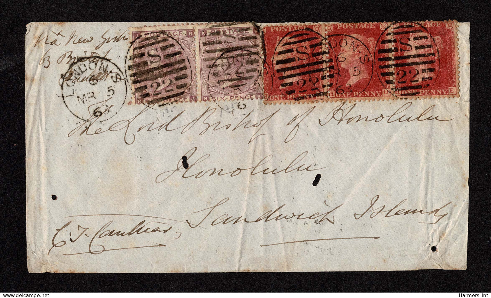 Lot # 616 Used To Sandwich Islands (Hawaii): 1862, Queen Victoria, 6d Lilac, Emblems Watermark PAIR Together With 1856 1 - Covers & Documents