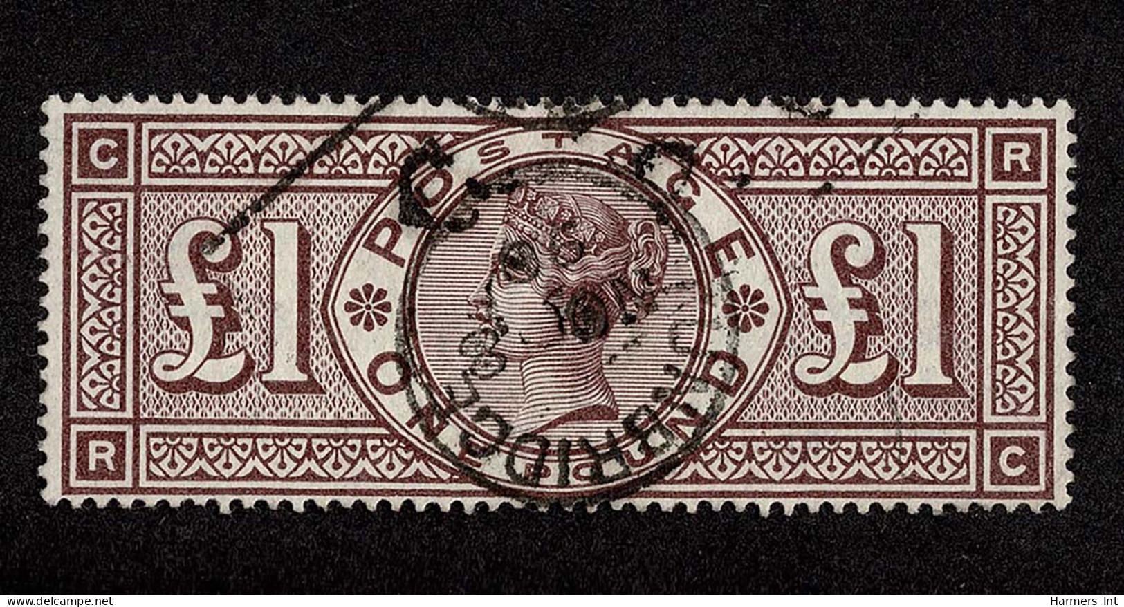 Lot # 635 1884, Queen Victoria, £1 Brown Lilac, Imperial Crowns Watermark - Used Stamps