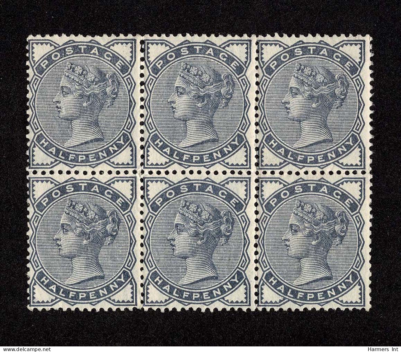 Lot # 637 1884, Queen Victoria, ½d Slate Blue BLOCK OF SIX - Unused Stamps