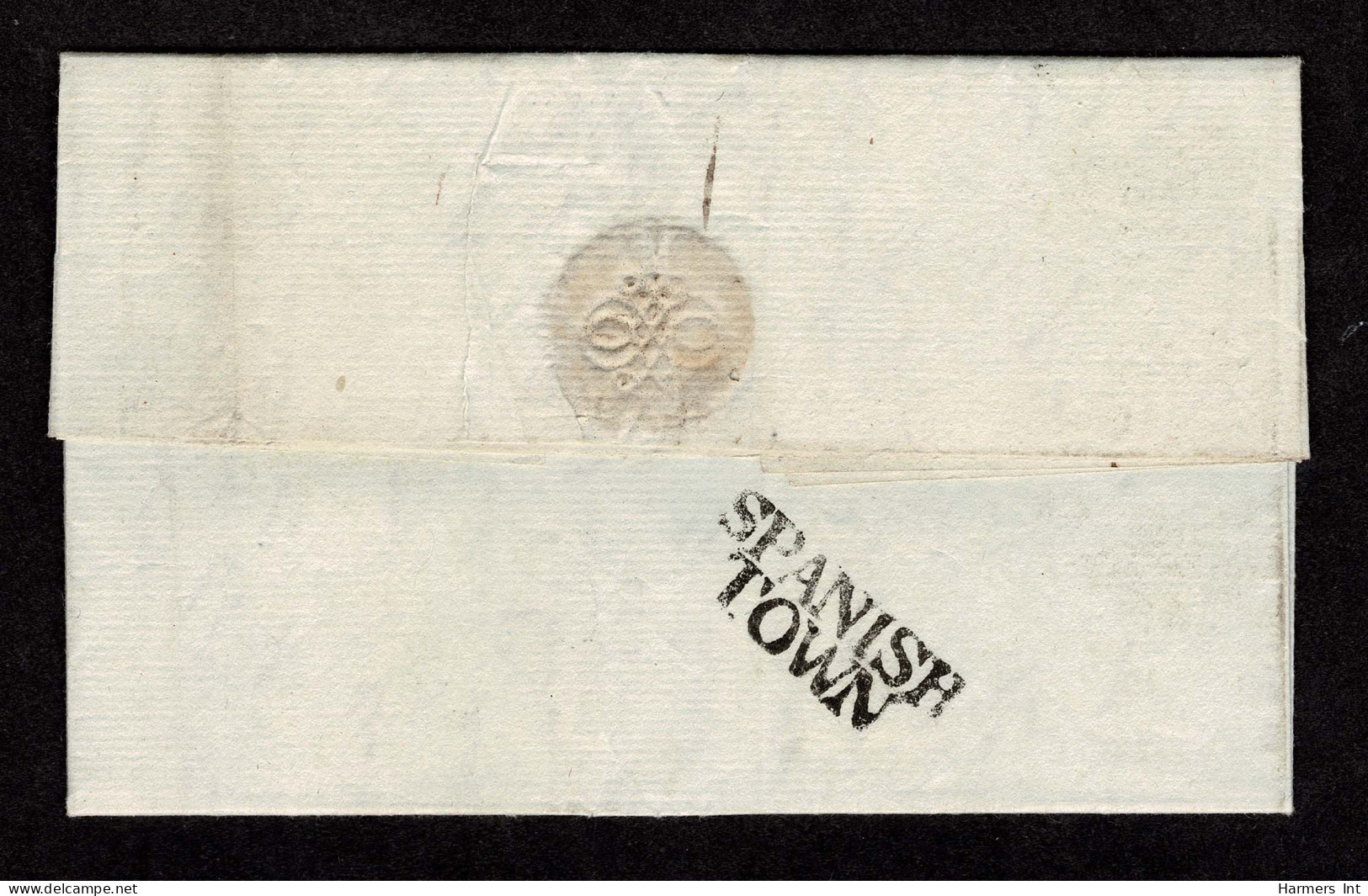 Lot # 780 Jamaica: Stampless, Circa 1790's, "SPANISH TOWN" Double Straight-line (Type T1a) On Reverse Of A Local Folded  - Jamaica (...-1961)