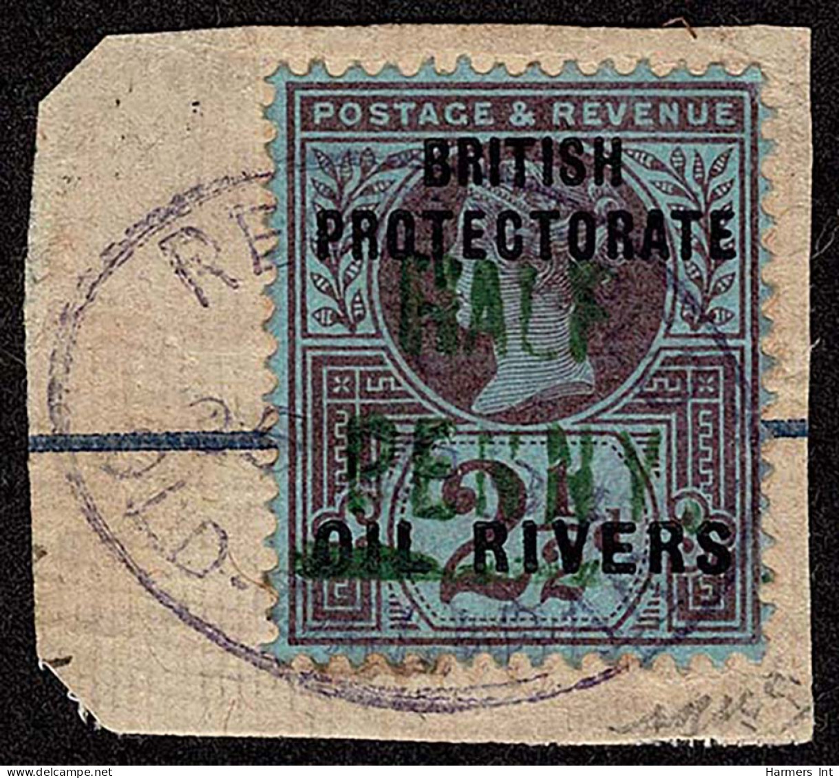Lot # 793 Niger Coast Protectorate: 1893 ½d, Type 4 (green) On 2½d Purple - Nigeria (...-1960)
