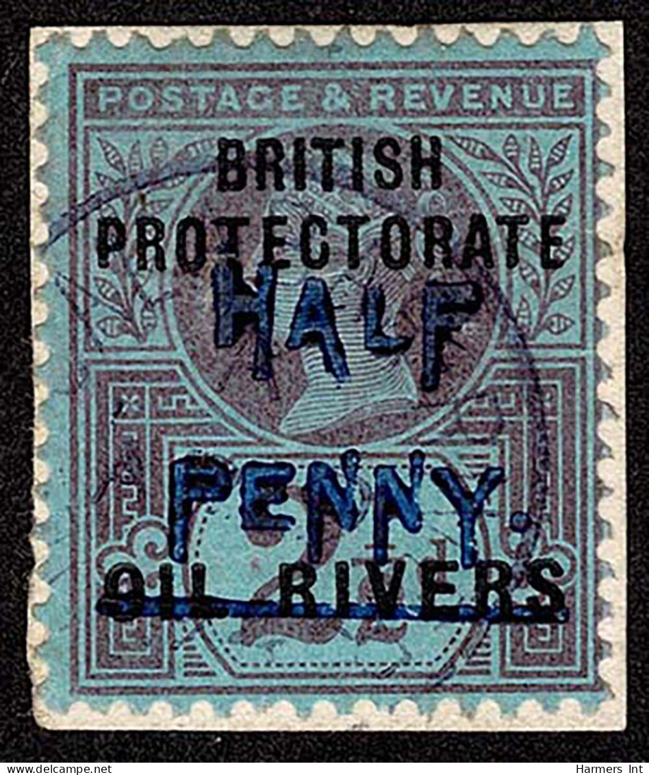 Lot # 797 Niger Coast Protectorate: 1893, Old Calabar Provisional, ½d Type 9 On 2½d Purple On Blue, Blue Surcharge - Nigeria (...-1960)