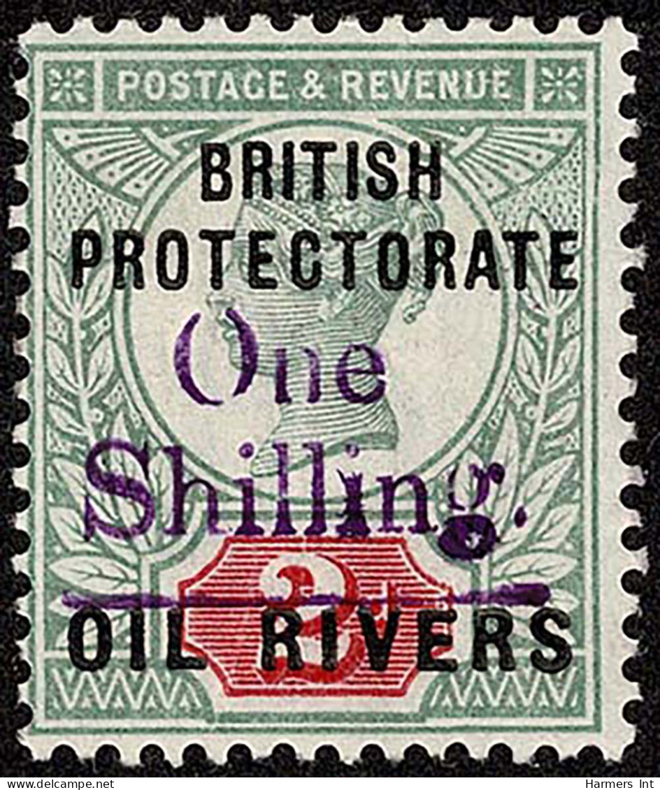 Lot # 798 Niger Coast Protectorate: 1893, Old Calabar Provisional, 1s On 2d Gray Green & Carmine, Violet Surcharge - Nigeria (...-1960)