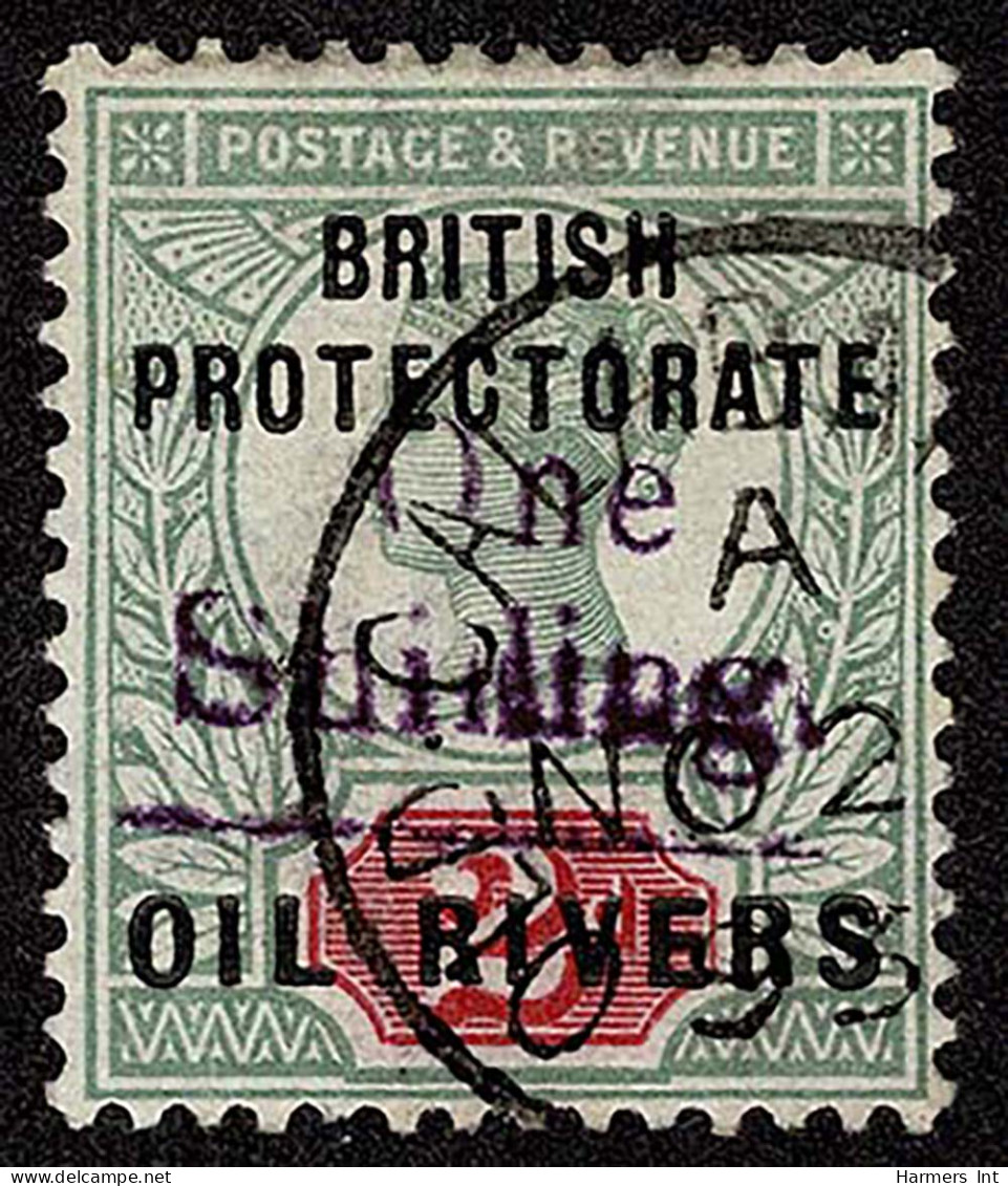 Lot # 799 Niger Coast Protectorate: 1893, Old Calabar Provisional, 1s On 2d Gray Green & Carmine, Violet Surcharge - Nigeria (...-1960)